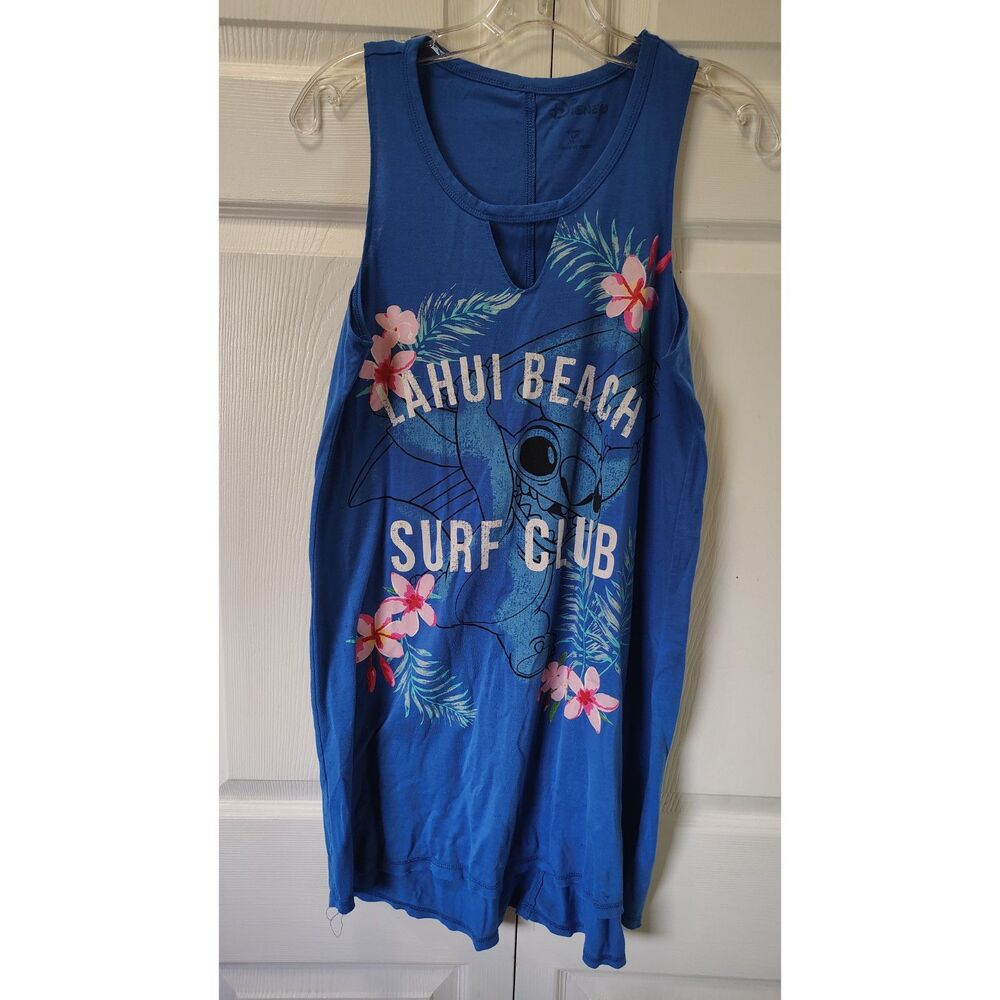Disney Lilo & Stitch Lahui Beach Surf Club Blue Graphic Tank Top Dress Large